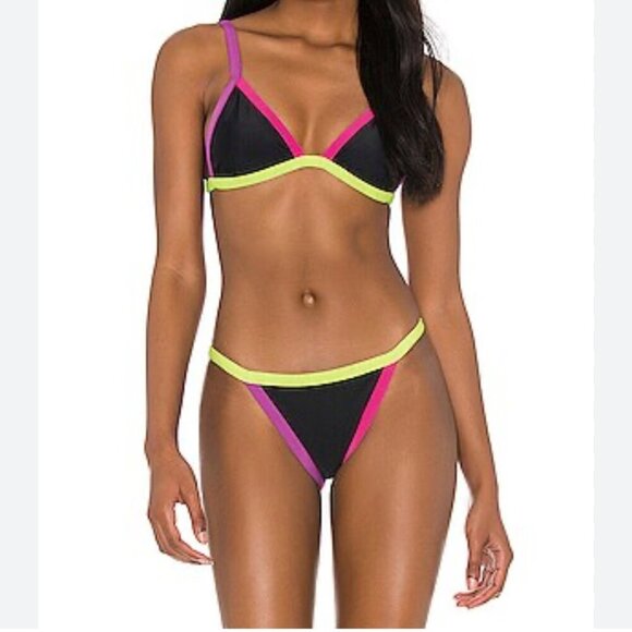 Beach Riot Mika Becca Bikini Set NWT Black Multi Swimwear Size Large Two Piece - Picture 1 of 6